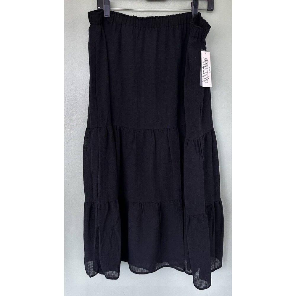 Nanette Lepore Skirt Size XL Black Tiered Midi Flowy Boho Church Office Modest‌